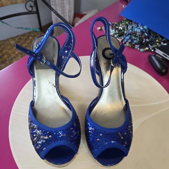 Blue Sequin Women's Sandals - Picture 1 of 12